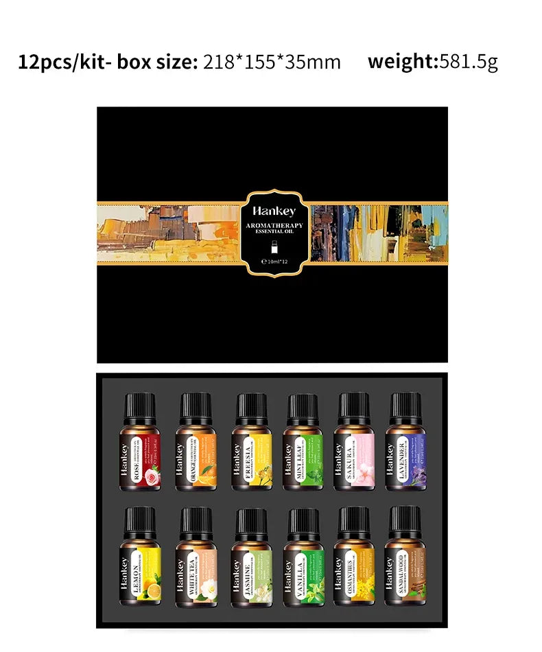 🌿 10ml Essential Oil Gift Box – Water-Soluble Natural Oils for Diffusers & Humidifiers: Lavender, Rose, Eucalyptus, White Peach, Oolong