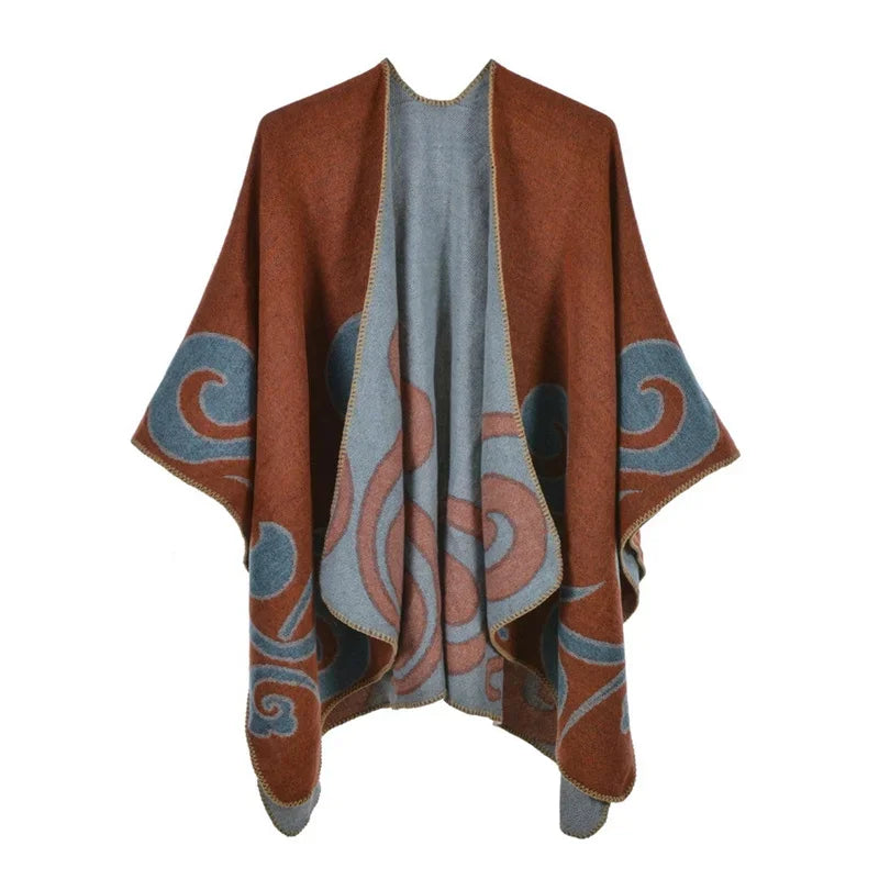Winter Fashion Poncho Women Capes Scarf Imitation Cashmere Ladies Scarves Warm Shawls Wraps Woman Ponchos Bufanda Mujer Foulard One Size 1cloud-orange