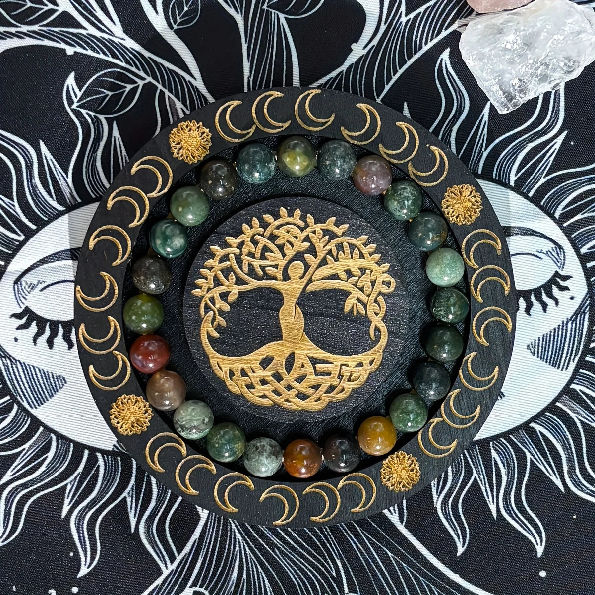 ✨ Eternal Stone Bracelet – 8mm Indian Agate Beaded Jewelry for Wealth & Prosperity – Perfect Gift for Family