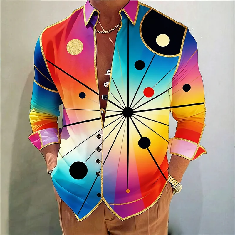 🎨 The Harajuku Multi-Dimension: Premium Men’s 3D Floral & Color-Block Long-Sleeve Shirt – High-Definition Digital Print, Avant-Garde Geometric Design, and Sophisticated Urban-Fit Streetwear Button-Down JZ428