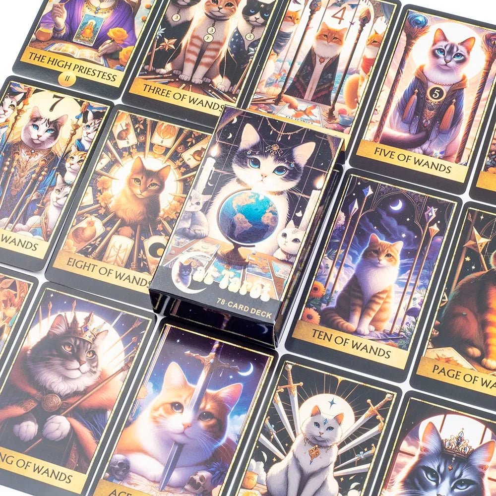 Cat Tarot Card Deck - 78 High-Quality Cards for Fun Fortune Telling and Family Gatherings