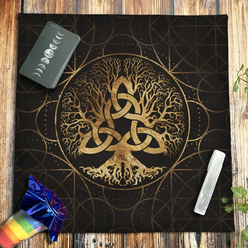🔥 Spiritual Celtic Knot Tarot Tablecloth﻿ | Tree Of Life Yggdrasil Triquetra Altar Cloth﻿ – Pagan Witchcraft Astrology Oracle Card Pads ZB628