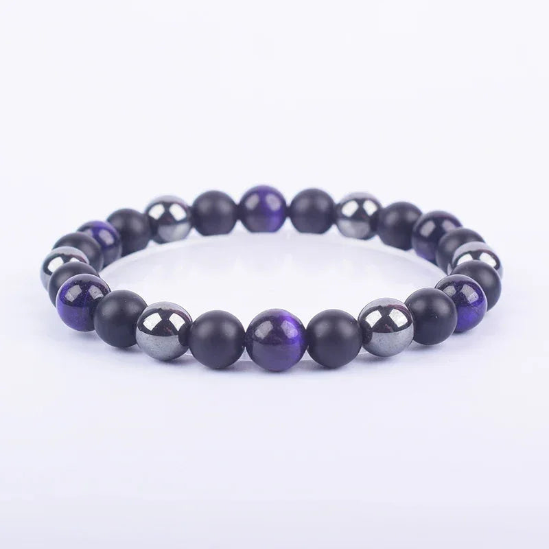 ✨ Magnetic Hematite, Tiger Eye & Obsidian Bracelet – Triple Protection Health Care Stainless Steel Bangle – Perfect Weight Loss Gift for Men & Women 13purple tiger eye
