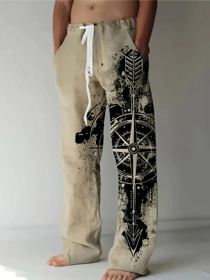 🧭 The Navigational Heritage: Premium Men’s Vintage Compass Trousers – High-Definition 3D Retro Map Graphic Print, Harajuku-Inspired High-Waist Fit, and Sophisticated Straight-Leg Streetwear Drawstring Pants