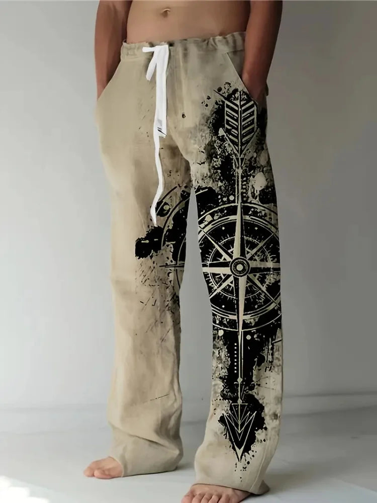 🧭 The Navigational Heritage: Premium Men’s Vintage Compass Trousers – High-Definition 3D Retro Map Graphic Print, Harajuku-Inspired High-Waist Fit, and Sophisticated Straight-Leg Streetwear Drawstring Pants D81PZX252111544511