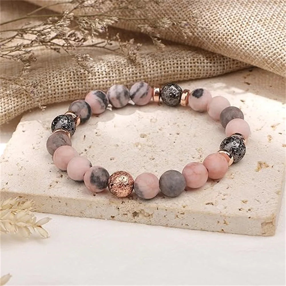 ✨ Pink Zebra Natural Stone Bracelet – Elegant Crystal Jewelry with Gift Card – Perfect Gift for Special Occasions