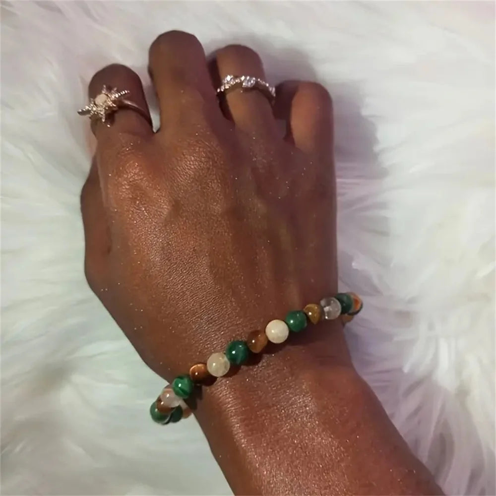 ✨ Real Stone Tiger Eye & Aventurine Cubic Bead Bracelet – Colorful Summer Jewelry – Unisex Hip Hop Style Daily Accessory for Women & Men