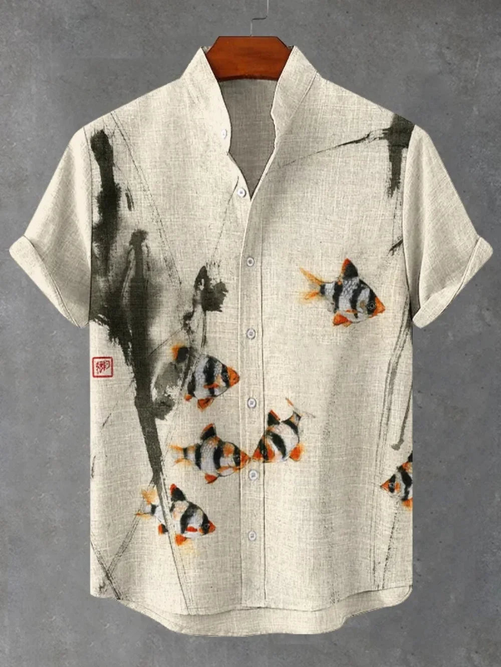 🌸 The Plum Blossom Heritage: Premium Men’s Summer Linen Shirt – High-Definition Oriental Floral Graphic, Modern Mandarin Standing Collar, and Sophisticated Urban-Street Short-Sleeve Button-Down llyh157