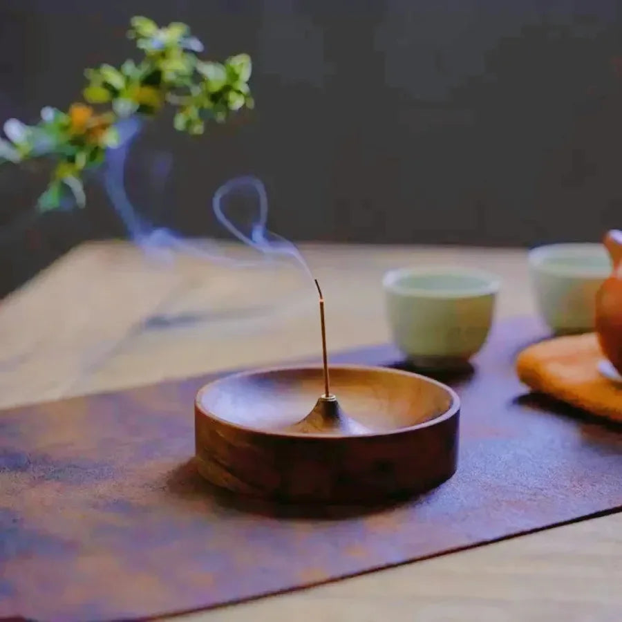 🌿 Solid Wood Incense Burner – Handmade Round Tray for Tea Ceremony & Agarwood Use | Elegant Aromatherapy Holder | Free Shipping