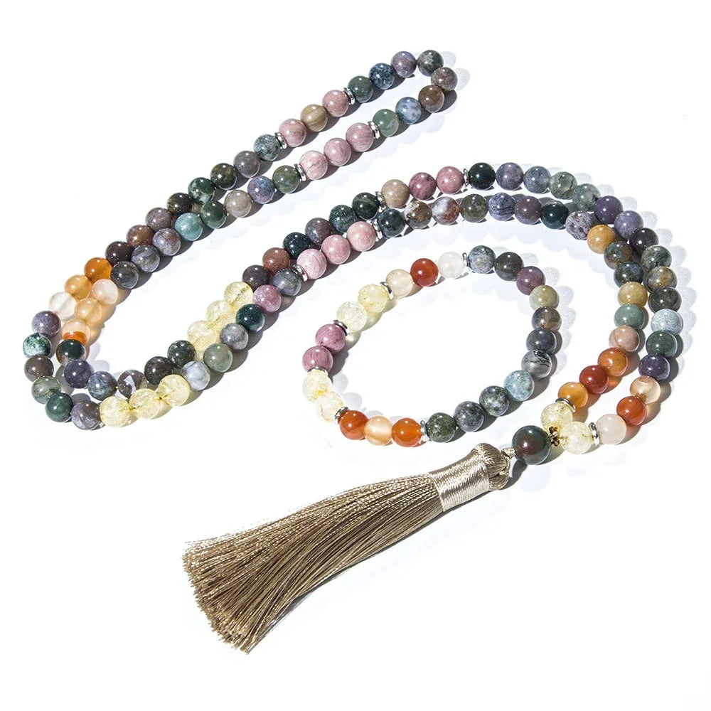 ✨ The "Prosperity Flow" Mala Set: Natural Citrine & Indian Onyx 108 Prayer Beads (Wealth & Strength) Set