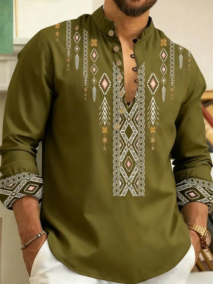 🎨 The Ethnic Floral Artisan: Premium Men’s Modern Long-Sleeve Shirt – High-Definition Tribal Botanical Graphic Print, Sophisticated Modern-Fit Tailoring, and Breathable All-Season Casual Button-Down