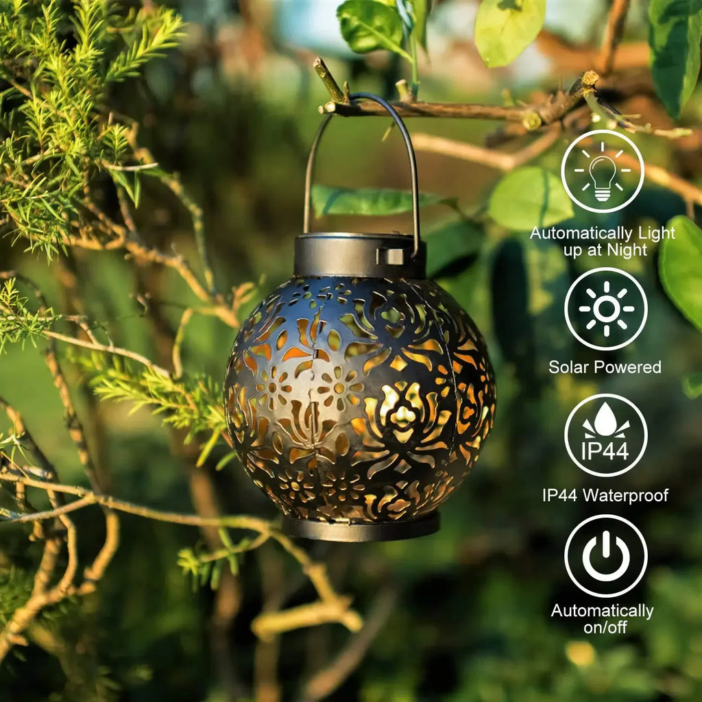 🌞 Outdoor Garden Solar Light Iron Art Hanging Light – Hollow LED Landscape & Projection | Waterproof & Stylish Garden Décor