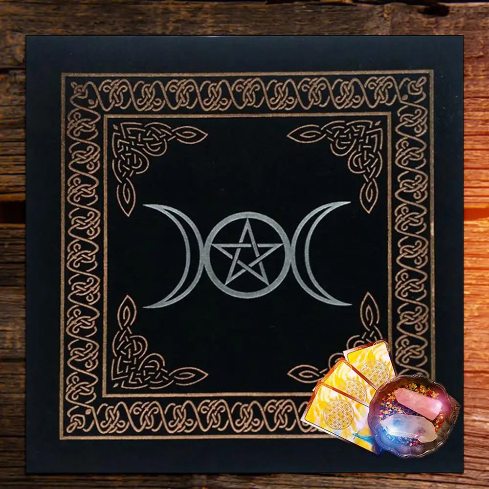 0.5x0.5m Triple Moon Pentacle Pentagram Altar Cloth Divination Astrology Tarot Cards Game Tablecloth Velvet Board Game Pad