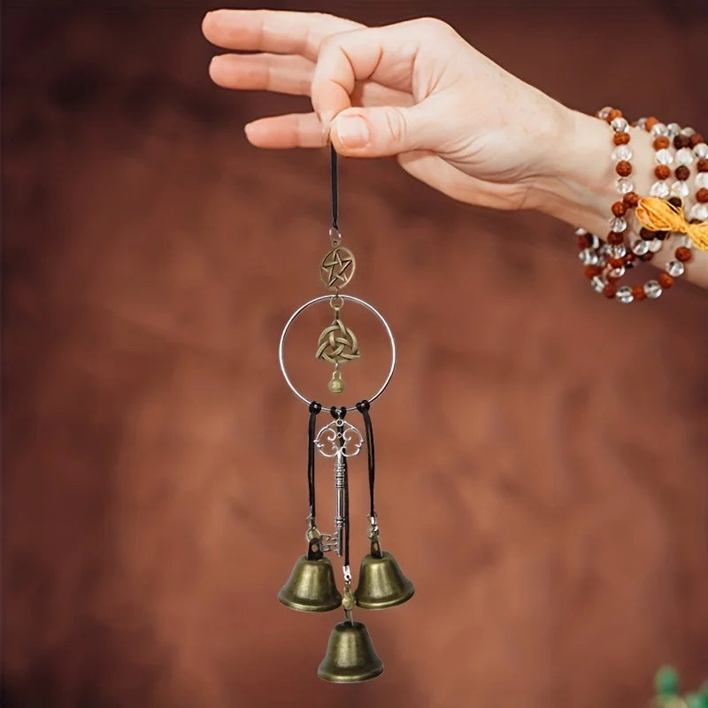 Witch Bell Wind Chime – Handmade Wicker Doorknob Hanging Decor with Protective Blessings for Home Harmony