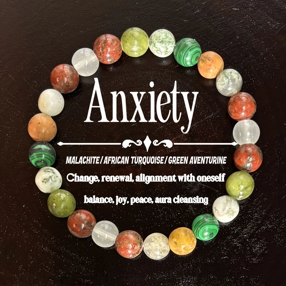 ✨ Peace of Mind Bracelet – 8mm Natural Stone Beads of Malachite, African Turquoise & Green Aventurine 18cm