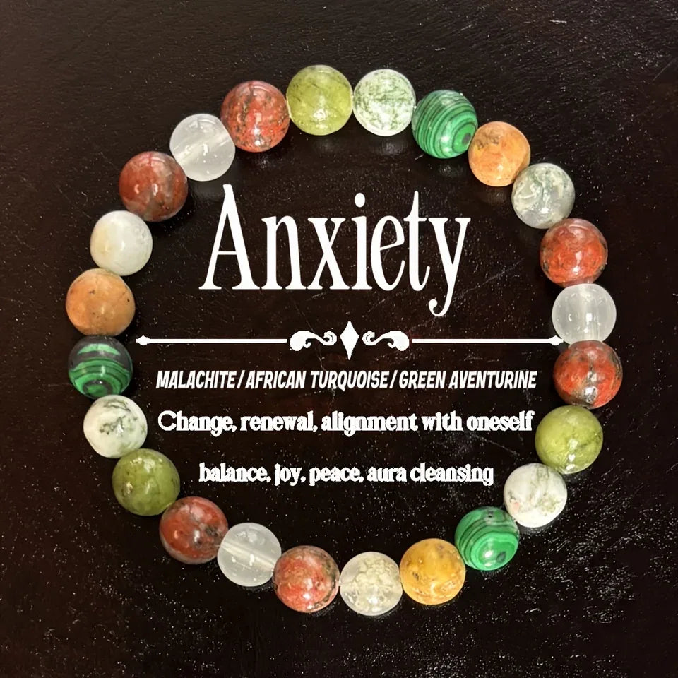✨ Peace of Mind Bracelet – 8mm Natural Stone Beads of Malachite, African Turquoise & Green Aventurine 18cm