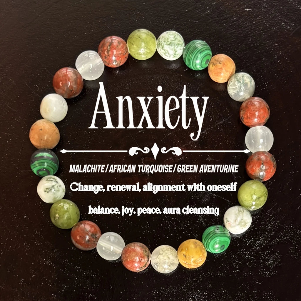 ✨ Peace of Mind Bracelet – 8mm Natural Stone Beads of Malachite, African Turquoise & Green Aventurine