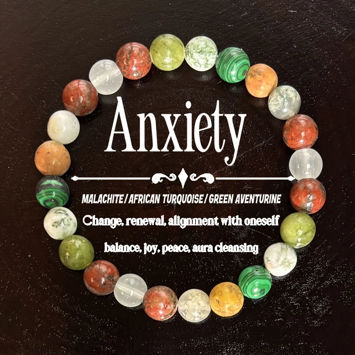 ✨ Peace of Mind Bracelet – 8mm Natural Stone Beads of Malachite, African Turquoise & Green Aventurine