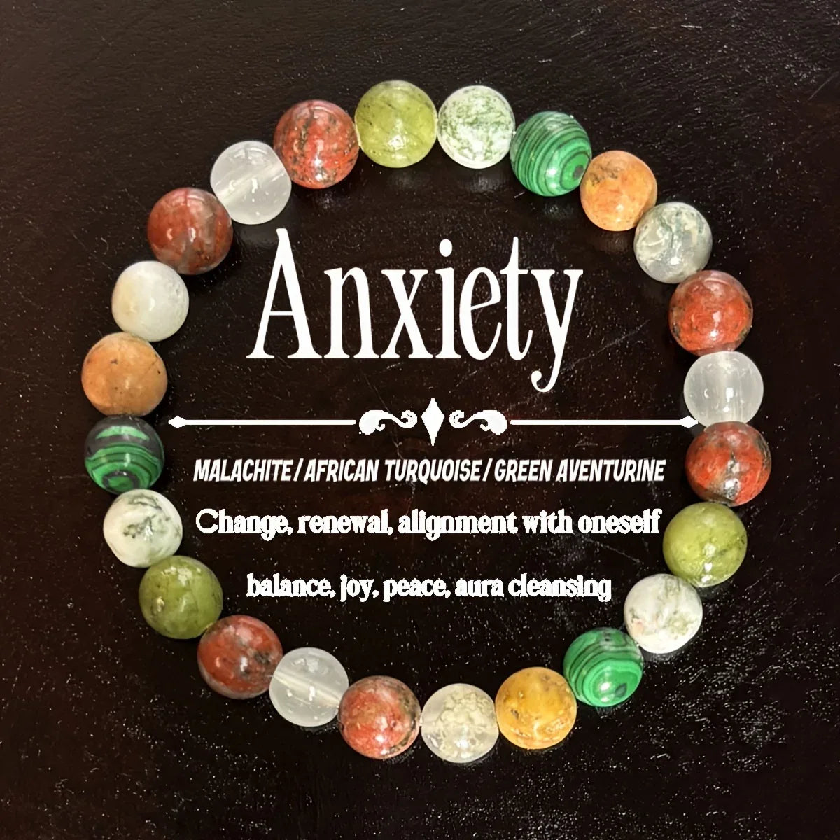 ✨ Peace of Mind Bracelet – 8mm Natural Stone Beads of Malachite, African Turquoise & Green Aventurine