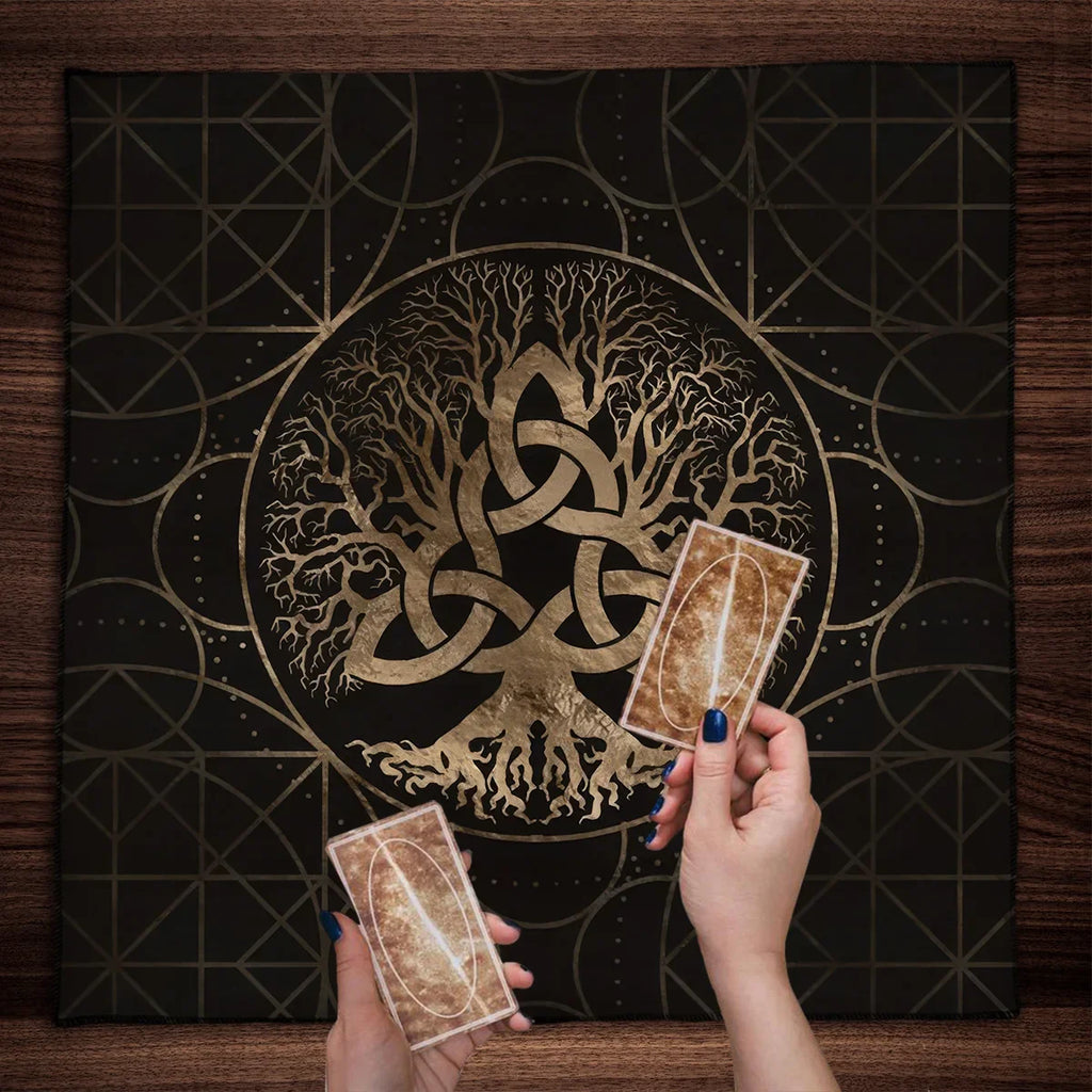 🧭Tree of Life Pendulum Divination Table Cloth – Tarot Altar Cloth for Witchcraft, Astrology & Oracle Card Readings, Witch Home Decor