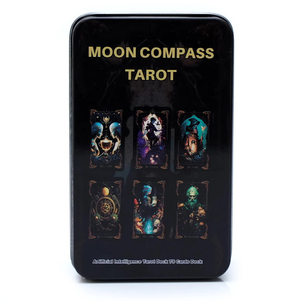 🌙 Moon Compass Tarot Deck – 78 Cards | Gilded Edge | Tin Box | Oracle & Tarot Game | English Edition with Paper Guidebook