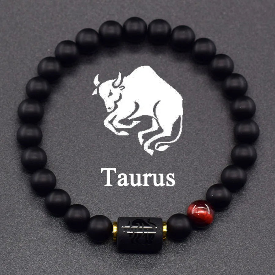 ✨ 12 Zodiac Sign Bracelet Homme – Natural Yellow Tiger Eye Stone & Hematite Constellation Bangle – Cancer, Taurus, Libra Astrology Bracelet for Women 22 Taurus 8 mm Beads