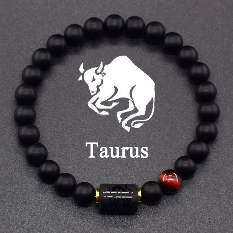 ✨ 12 Zodiac Sign Bracelet Homme – Natural Yellow Tiger Eye Stone & Hematite Constellation Bangle – Cancer, Taurus, Libra Astrology Bracelet for Women 22 Taurus 8 mm Beads