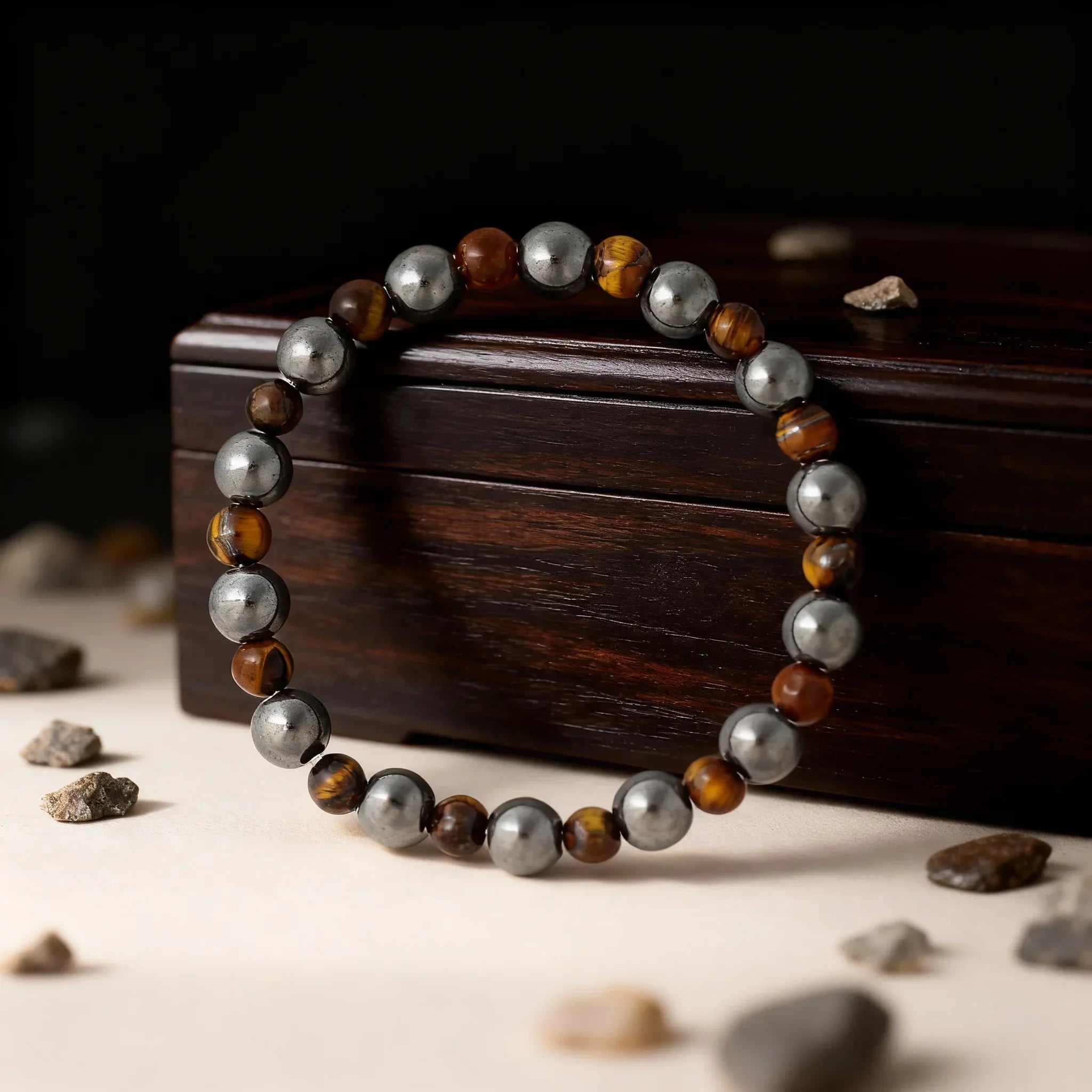 ✨ Elegant Winter Jewelry – Black and Yellow Tiger's Eye with Hematite Bead Bracelet – Perfect Gift for Husband for Daily Style