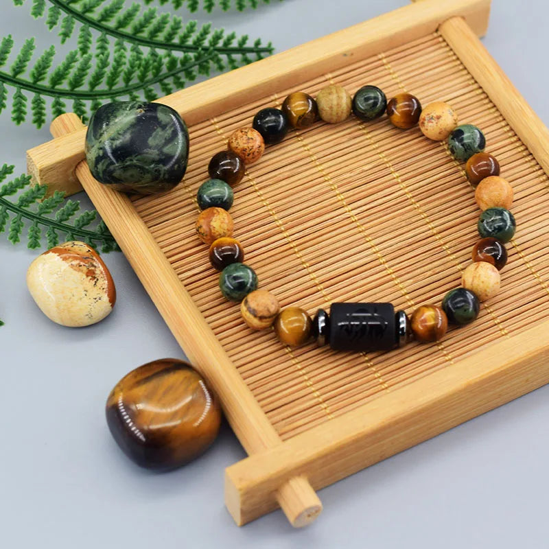 ✨ 12 Zodiac Constellation Sign Bracelet – Real Natural Tiger Eye Stone Bead – Leo & Taurus Charm Couple Jewelry for Men & Women