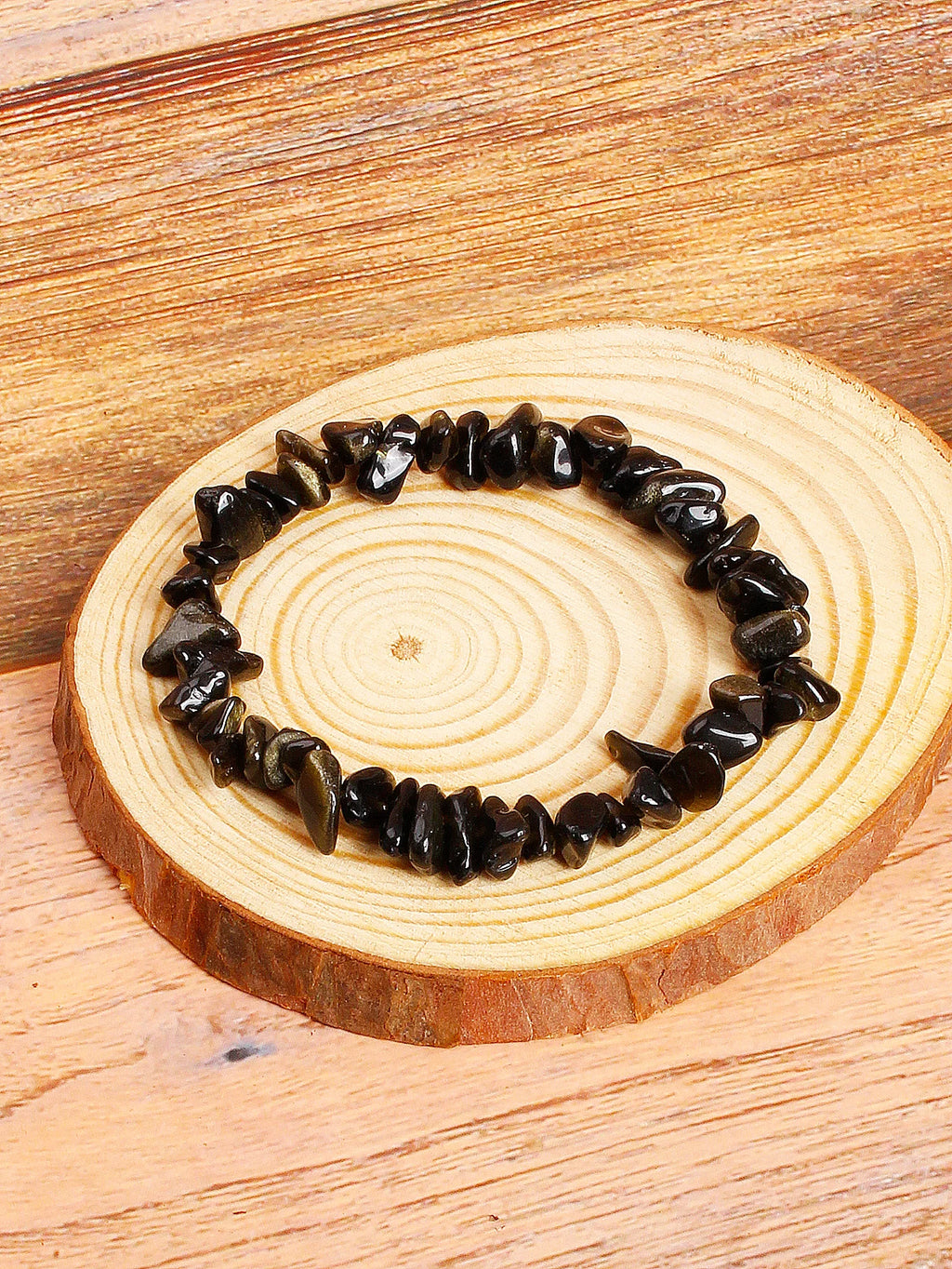 ✨ Natural Gold Color Obsidian Crushed Stone Beads Bracelet – Protection & Deep Grounding Energy Jewelry