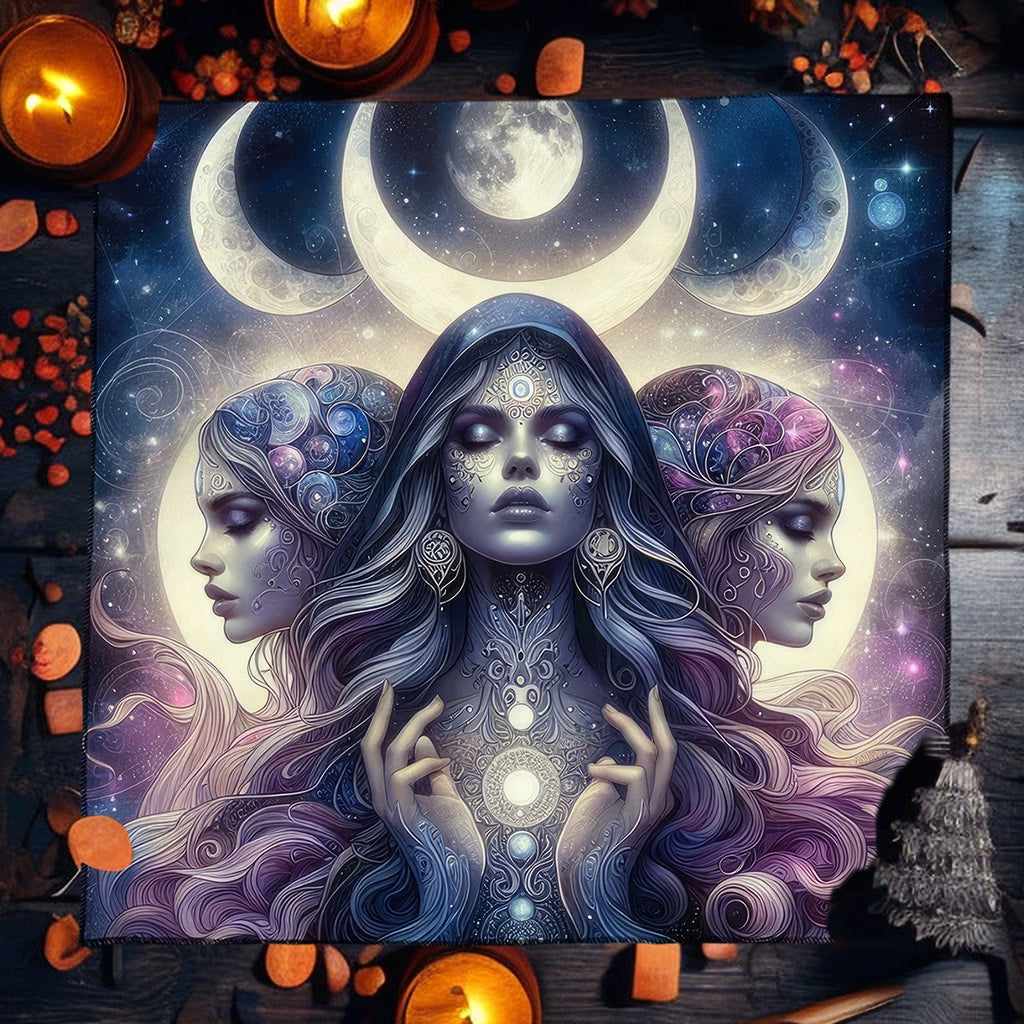 🃏 Purple Crystal Moon Tarot Tablecloth – Witch Altar Cloth with Starry Sky Design for Witchcraft, Astrology & Oracle Card Divination