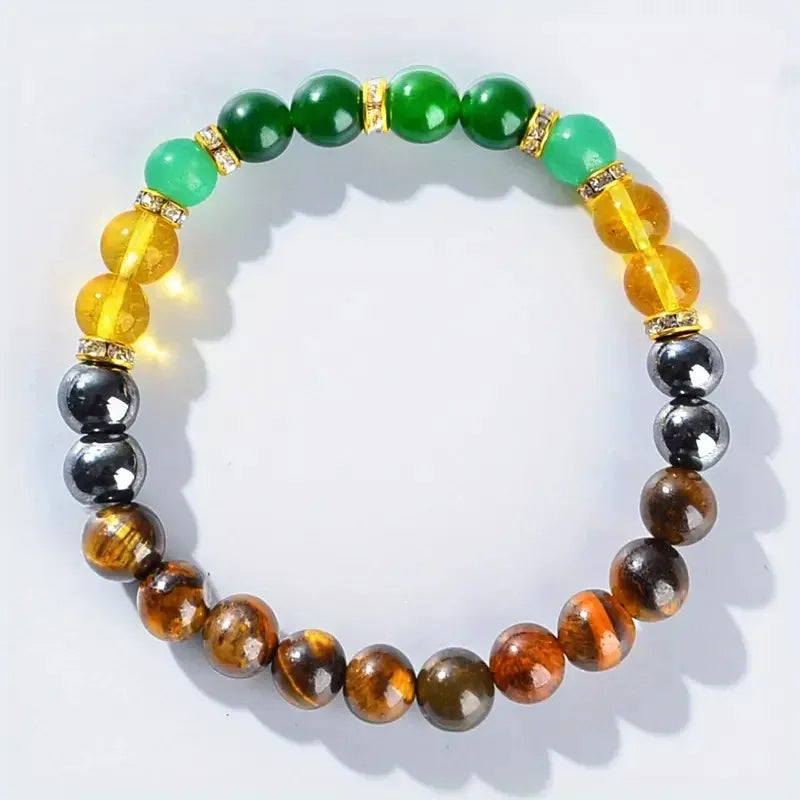 ✨ Lucky Money Attracting Natural Stone Bracelet – Tiger’s Eye, Green Donglin, and Yellow Crystal String Bracelet for Men & Women – Stress-Relief & Prosperity