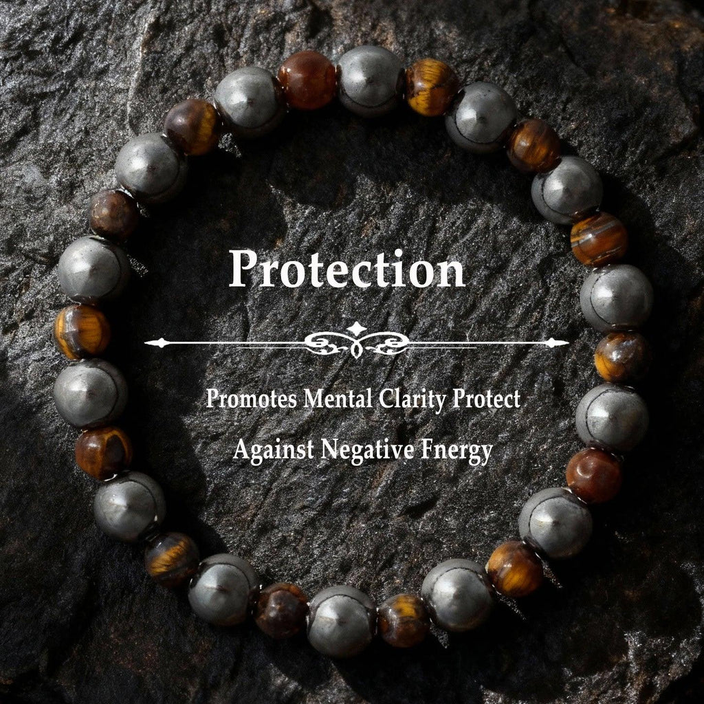 ✨ Elegant Winter Jewelry – Black and Yellow Tiger's Eye with Hematite Bead Bracelet – Perfect Gift for Husband for Daily Style