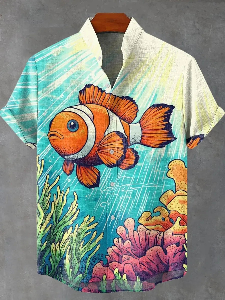 🦞 The Lobster-Luxe Coastal Masterpiece: Premium Men's Cotton-Linen Blend Short-Sleeve Shirt – High-Definition Lobster Graphic Print, Ultra-Breathable "Cool-Touch" Fabric, and Sophisticated Resort Fit SFQQQD1812