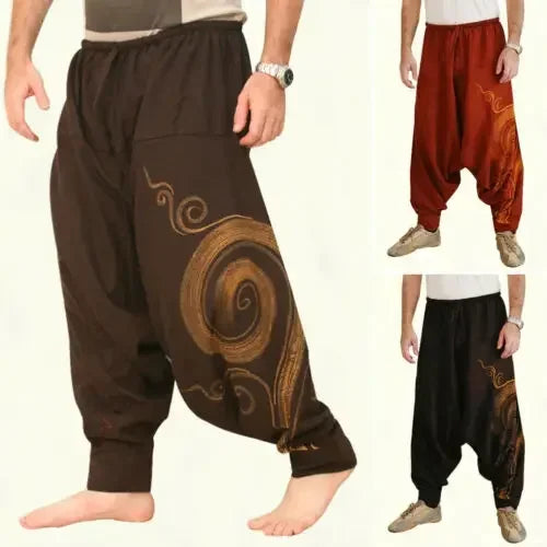 The Zenith Nomad Premium Men's Harem Yoga Pants - High-Definition Baggy Hippie Boho Style Aladdin Silhouette Trousers, Ultra-Breathable Mid-Waist Elastic Comfort Casual Urban-Gypsy Lounge Wear Apparel