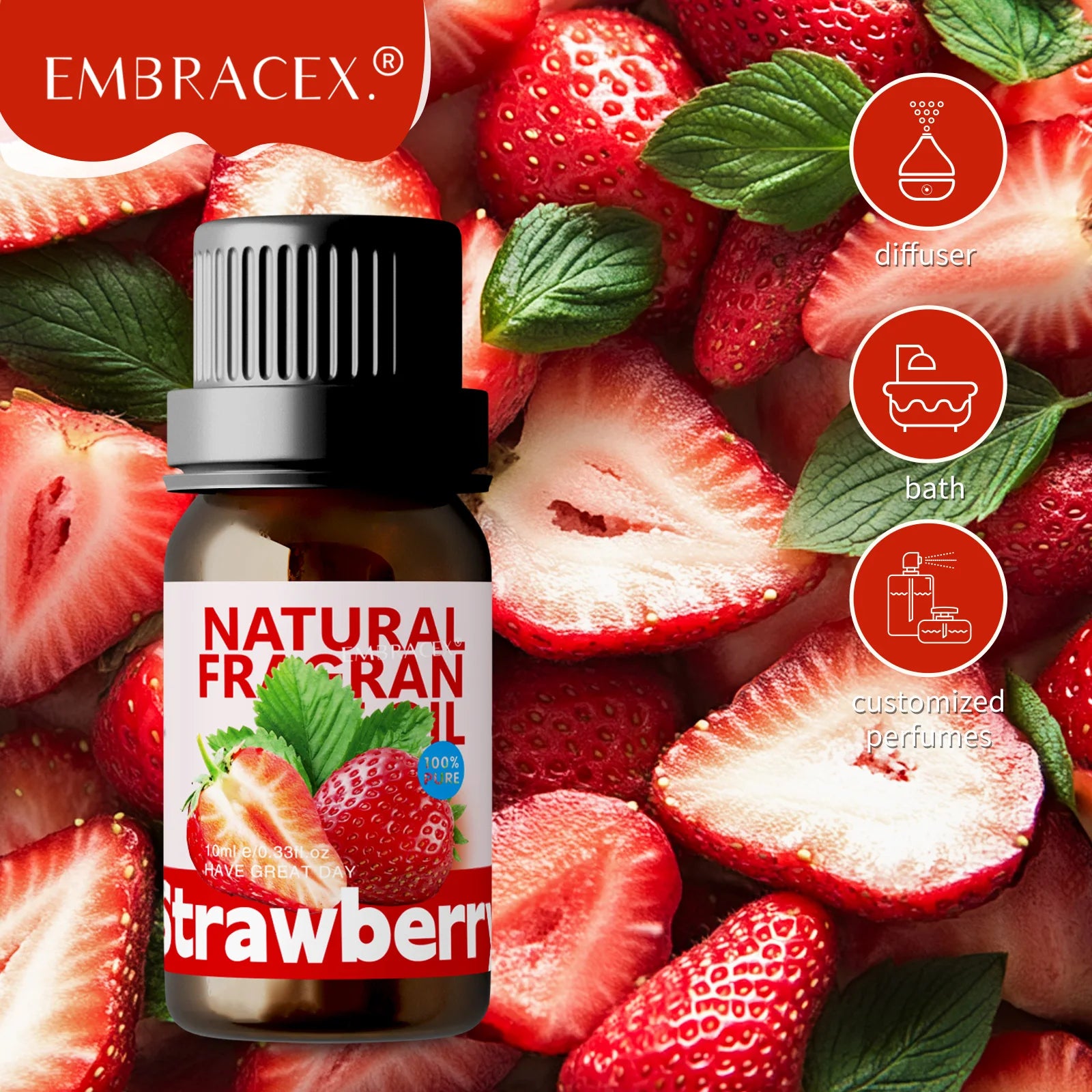 🍊 10ml Fruity Essential Oils – Sweet Fruit Fragrance Collection for Diffusers, Candles, and Home Aromatherapy﻿ Strawberry