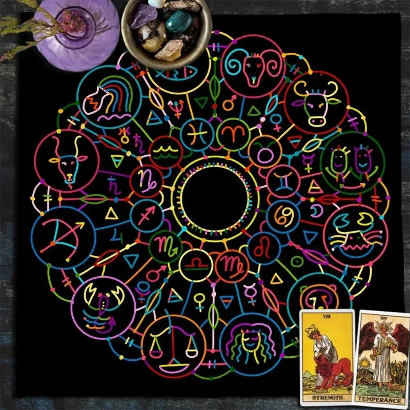 🔥MoonPhases Tarot Card Tablecloth | Astrological Divination Altar Cloth – Mystical Tapestry for Tarot and Spiritual Practice