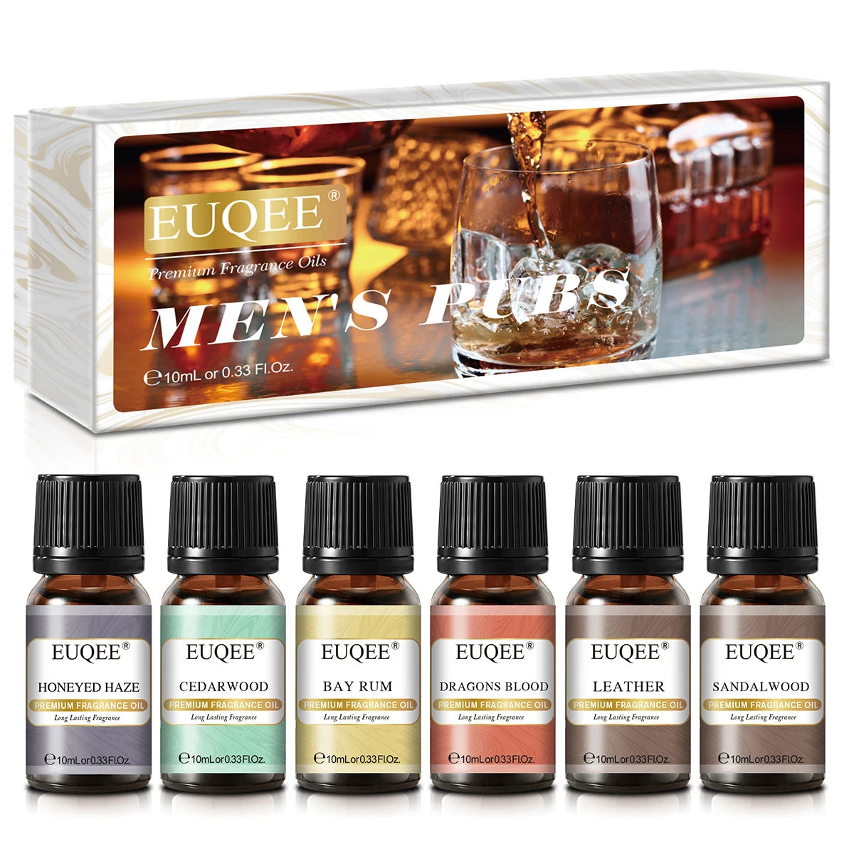🌿 EUQEE 6pcs Fragrance Oils Gift Set – Premium Aromatherapy Collection for Diffusers, Candles, Soap Making, and Air Freshening﻿ 6x10ml Men Fragrance Series