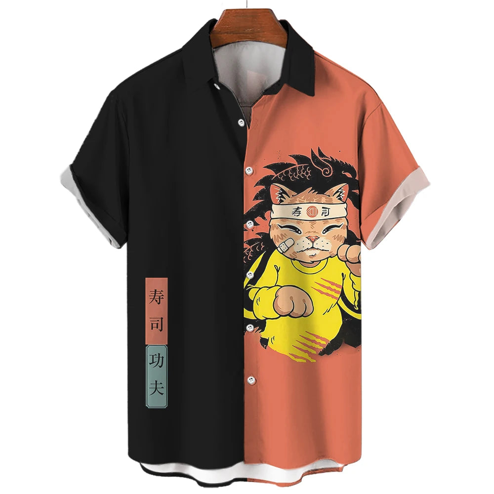 🐱 The Samurai Neko Edition: Premium Unisex 3D Printed Japanese Samurai Cat Shirt – High-Definition Bushido Feline Graphic, Breathable Quick-Dry Hawaiian Beach Shirt, and Sophisticated Urban-Streetwear Short-Sleeve (S-5XL) CS2024AT8902