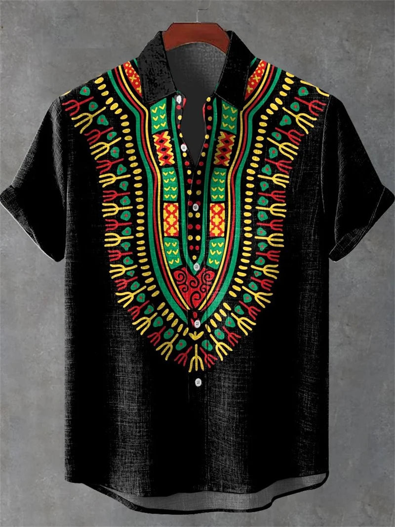 🐍 The Serpent & Solstice Art Edition: Premium Men’s Organic Linen Shirt – High-Definition Snake & Sacred Tree Illustration, Vintage Sun Graphic, Breathable Short-Sleeve Casual Button-Down FX849