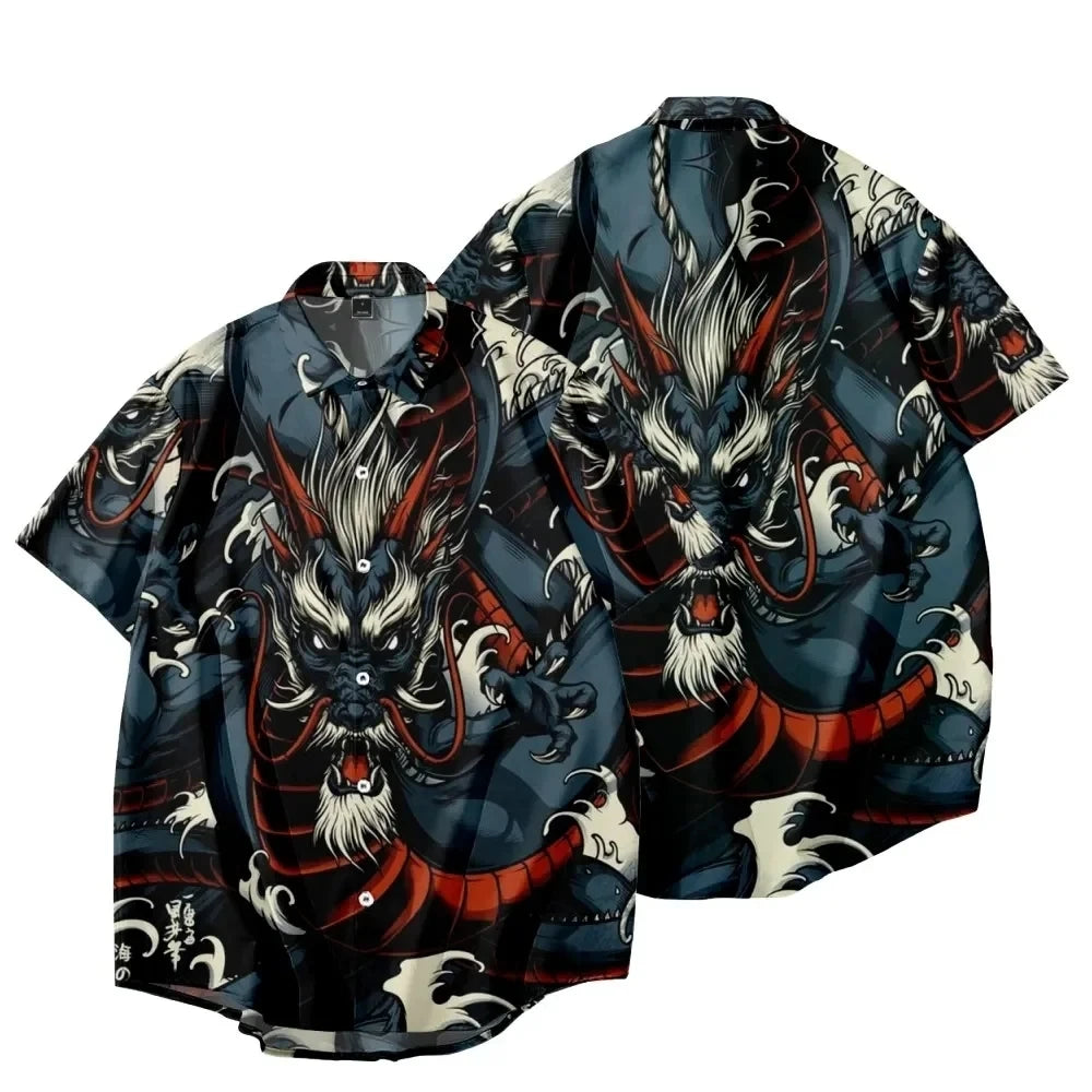 🐉 The Draconian Legacy: Premium Men’s Y2K Vintage Dragon Print Hawaiian Shirt – High-Definition Oriental Dragon Graphic, Ultra-Breathable Performance Fabric, and Sophisticated Urban Social Wear Short-Sleeve Button-Down (S-5XL) CS2024AT7069