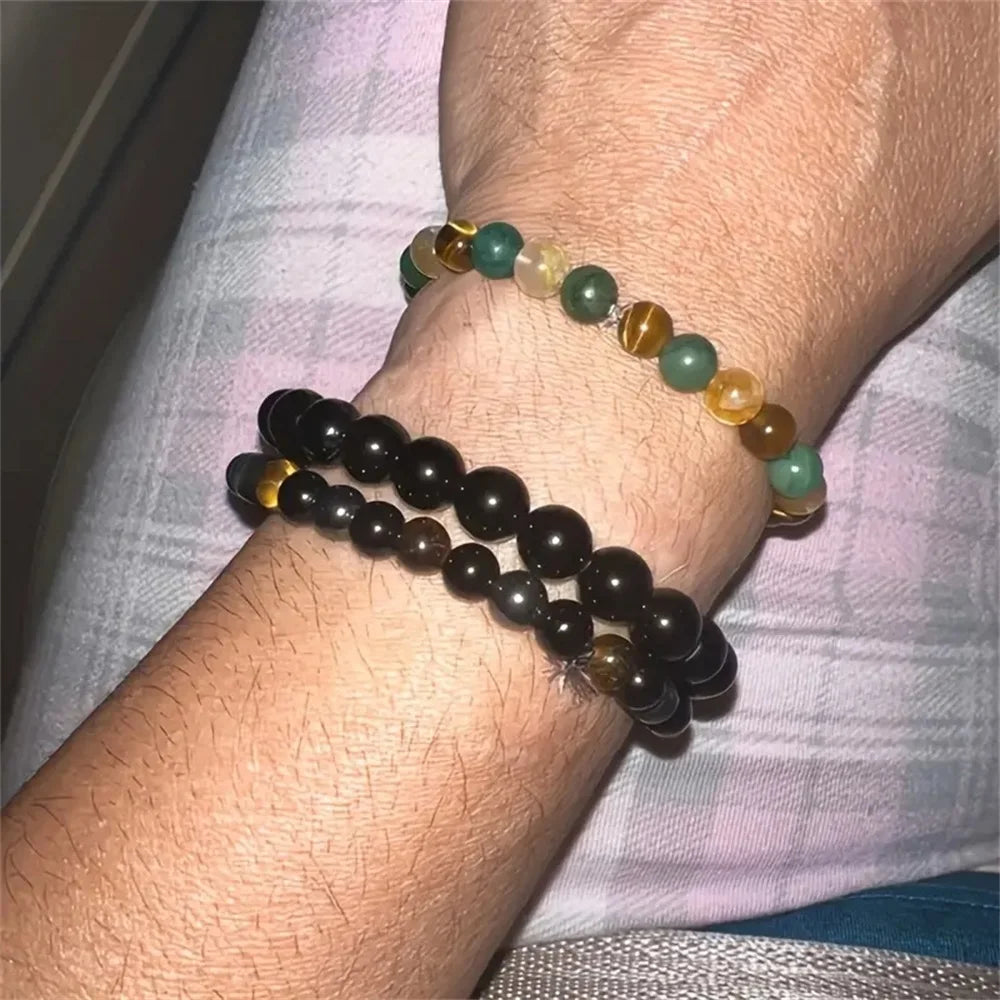 ✨ Real Stone Tiger Eye & Aventurine Cubic Bead Bracelet – Colorful Summer Jewelry – Unisex Hip Hop Style Daily Accessory for Women & Men