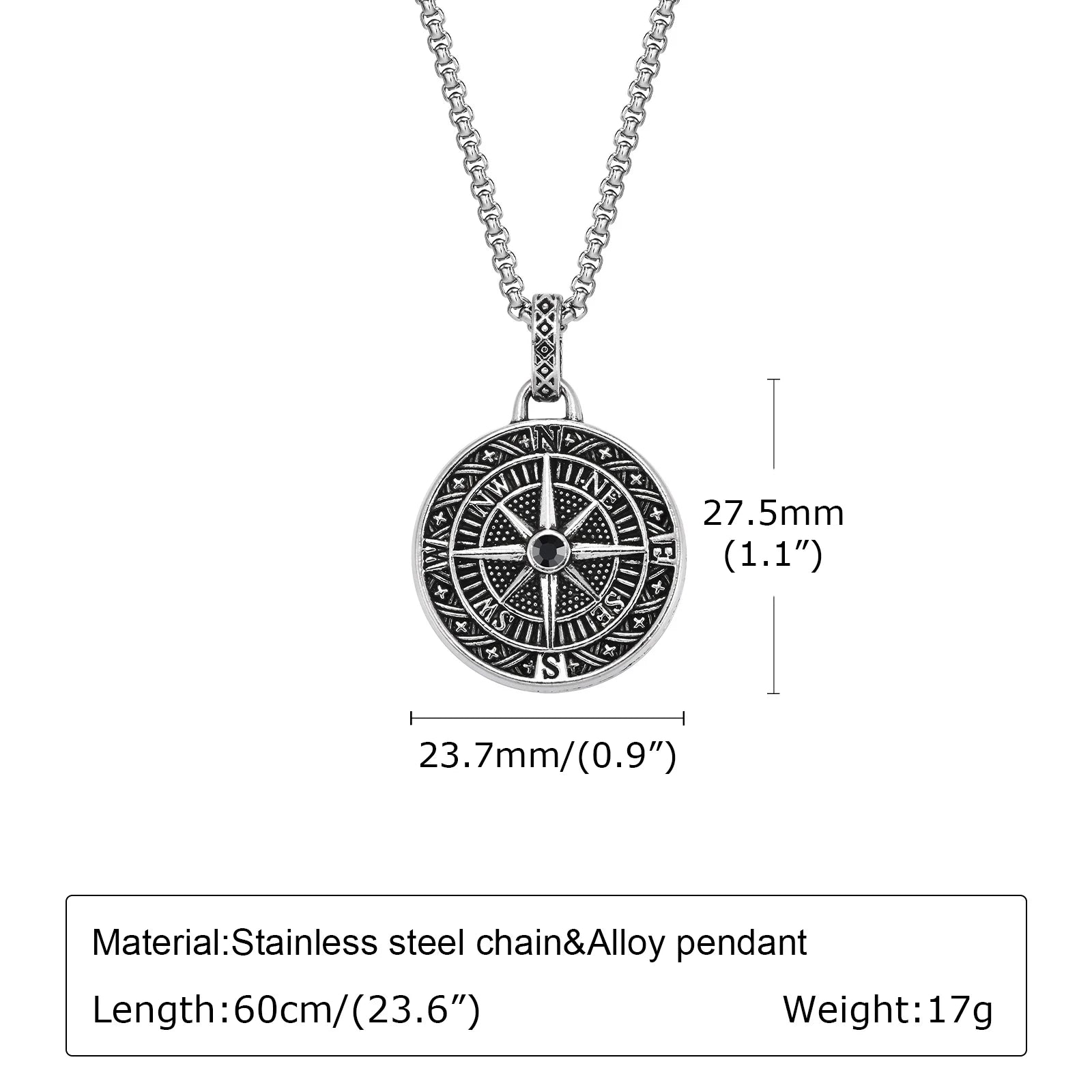 🧭 Vintage Compass Pendant Necklace – Stainless Steel Coin Necklace for Men & Boys | Rock Hip-hop Style | Graduation & Guide Gift