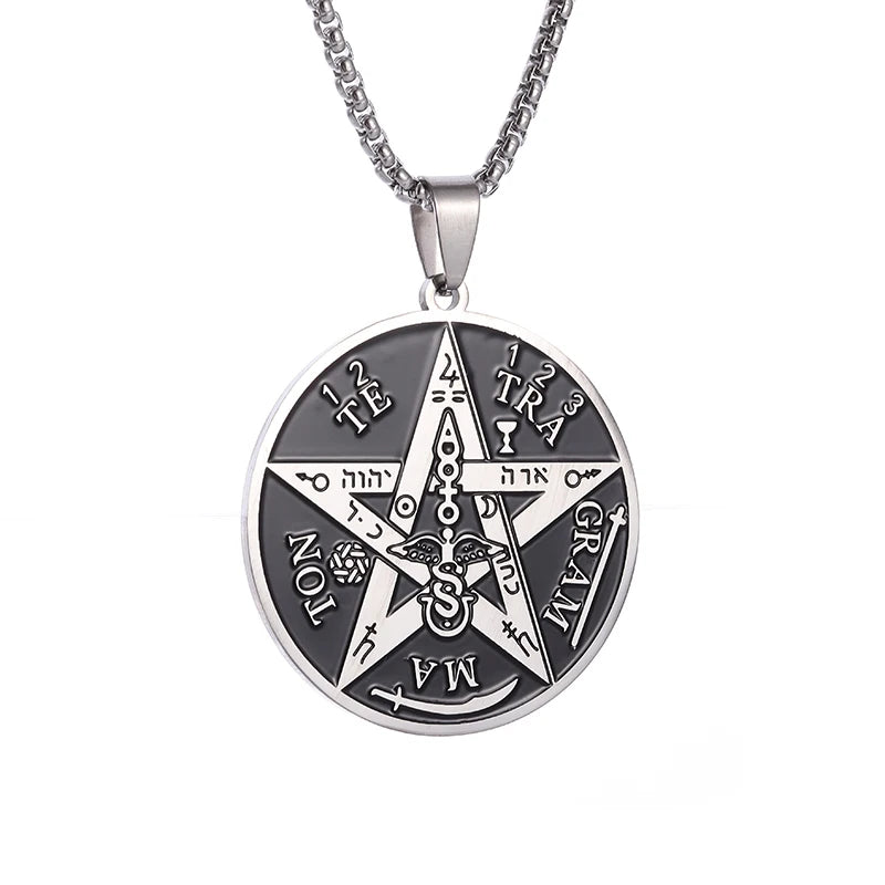 ✨ Witchcraft Pentagram Necklace – Stainless Steel | Men’s Amulet Pendant | Jewish Hebrew Tetragrammaton & Solomon Symbol
