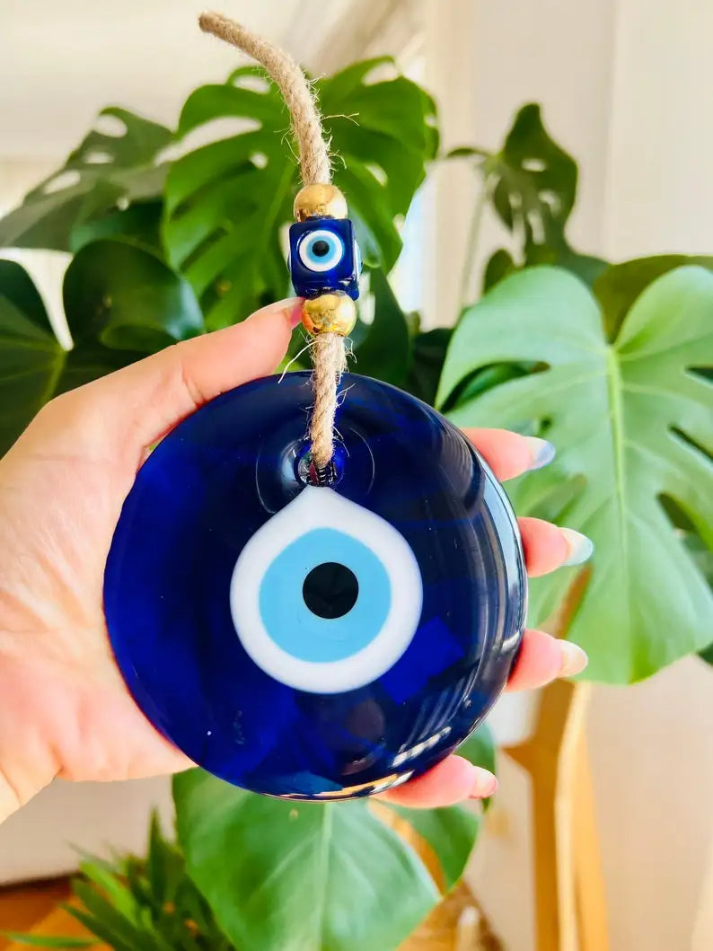 🧿 Evil Eye Wall Hanging – Glass Blue Eye Charm | Turkish Home Decor for Protection & Good Luck | Thoughtful Home Gift | Free Shipping