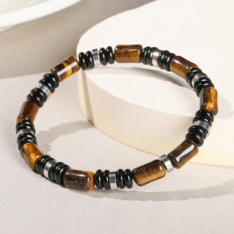 🐯 Natural Yellow Tiger Eye Tube Bracelet: Modern Cylinder Stone Bangle with Stainless Steel – Wealth, Confidence & Energy Jewelry for Men & Women