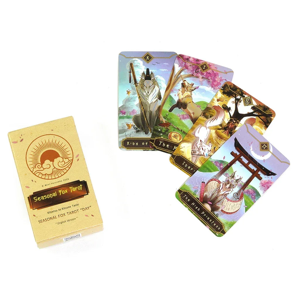🦊 Seasonal Fox Tarot Deck – 78 Cards English Version | Kitseysu to Kitsune | Beginners' Friendly | Beautiful Gift Edition