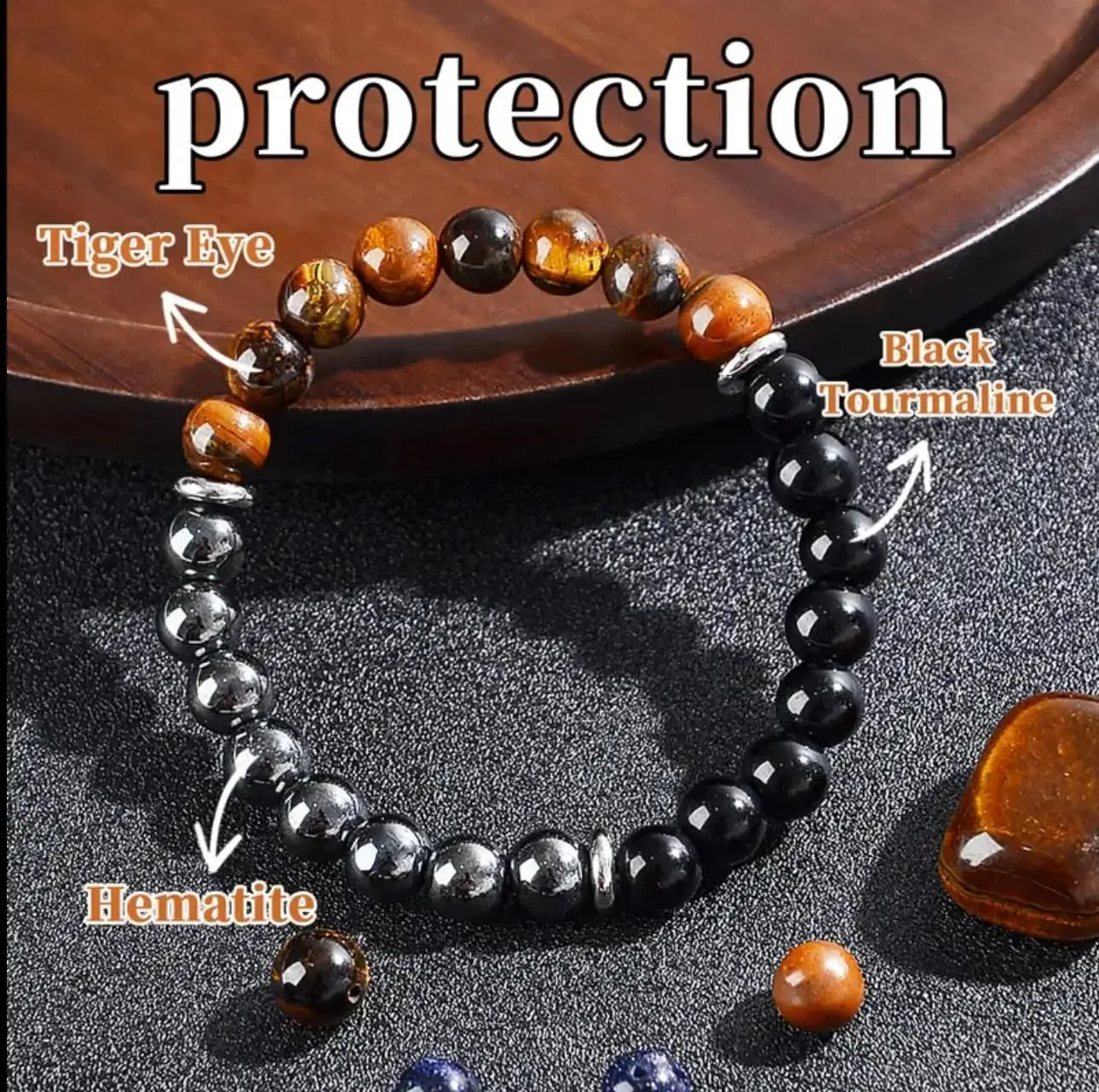 ✨ Classy Natural Stone Tiger's Eye & Obsidian Beaded Bracelet – Elegant Black Jewelry for Men – Perfect Brother Christmas Gift & Pulseras Mujer
