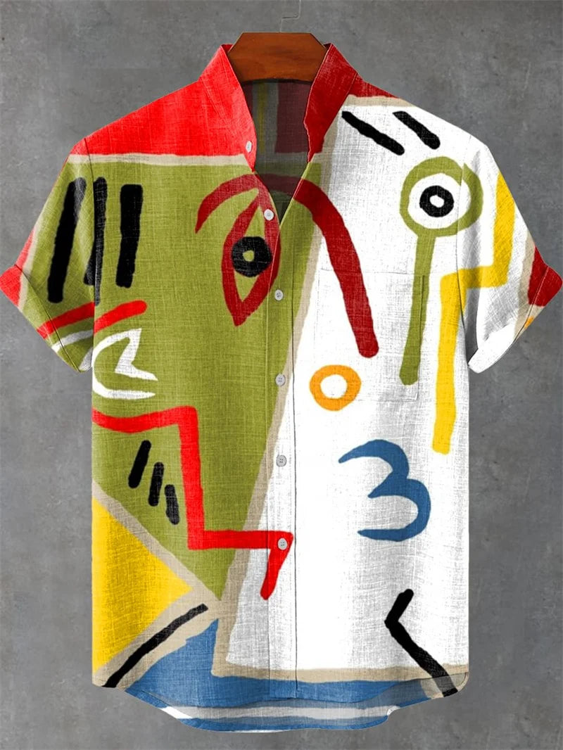 ✨ The Vintage Oceanic Masterpiece: Retro 3D Koi & Wave Print Men's Casual Linen-Blend Shirt – Breathable Summer Hawaiian Style Social Top with High-Definition Artistic Graphics GY461