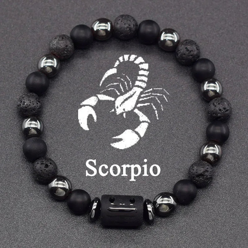 ✨ 12 Zodiac Constellation Signs Bracelet – Tiger Eye & Sparrow Picture Stone Beads – Virgo Charm Couple Jewelry for Men & Women 25 Scorpio 8 mm Beads